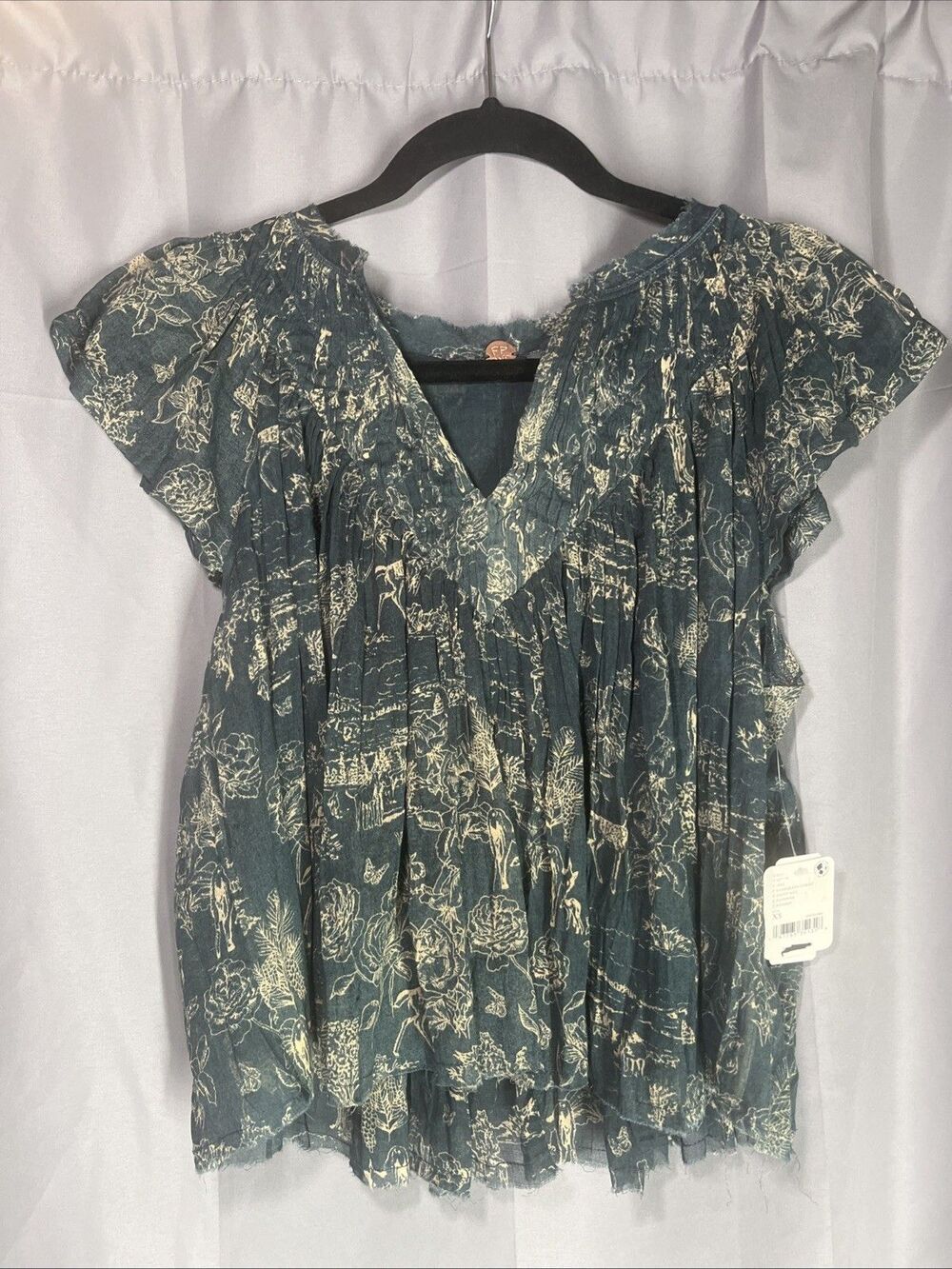 Free People Padma Evergreen X Small Crop Top Green NWT Oversized Lightweight